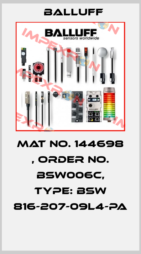 Mat No. 144698 , Order No. BSW006C, Type: BSW 816-207-09L4-PA  Balluff