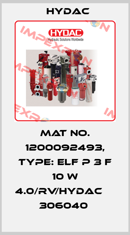 Mat No. 1200092493, Type: ELF P 3 F 10 W 4.0/RV/HYDAC           306040  Hydac