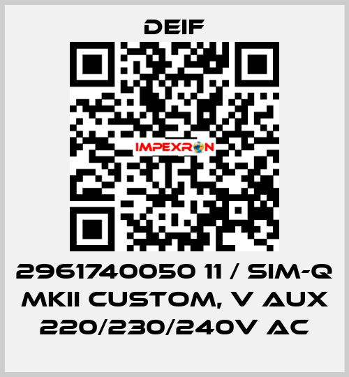 2961740050 11 / SIM-Q MKII CUSTOM, V aux 220/230/240V AC Deif