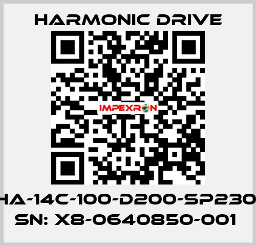 FHA-14C-100-D200-SP230V SN: X8-0640850-001  Harmonic Drive