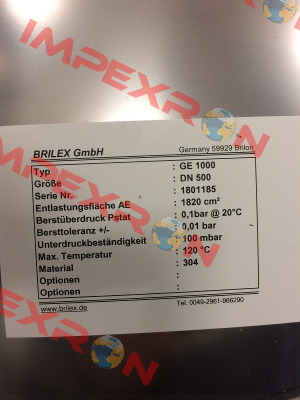 P/N: 1005-9730-00, Type:  GE DN 0500 mm Brilex