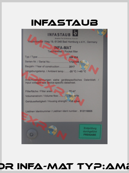Filter element for INFA-MAT Typ:AM204, SN:1720109-12  Infastaub